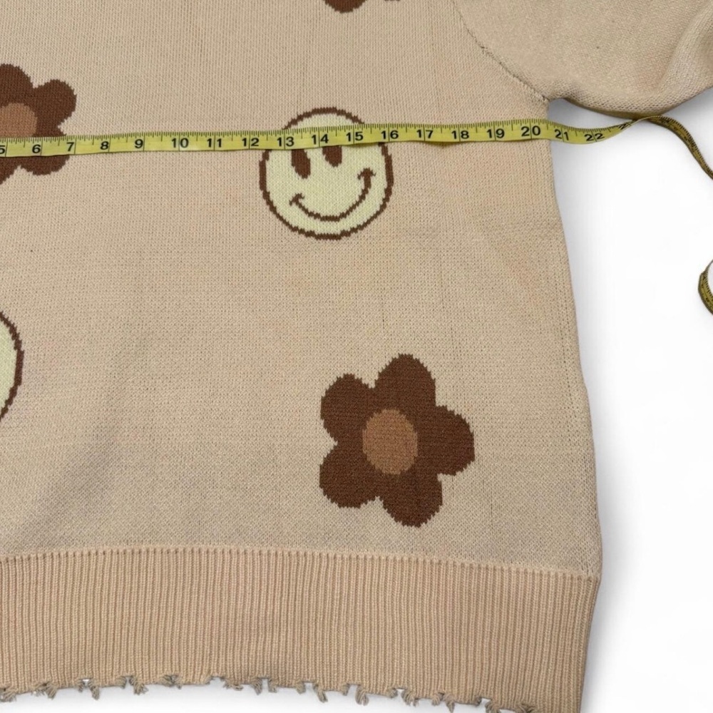 Miss Sparkling Happy Face Boho Sweater Women’s Medium Retro Smiley Twee Brown - Picture 5 of 6
